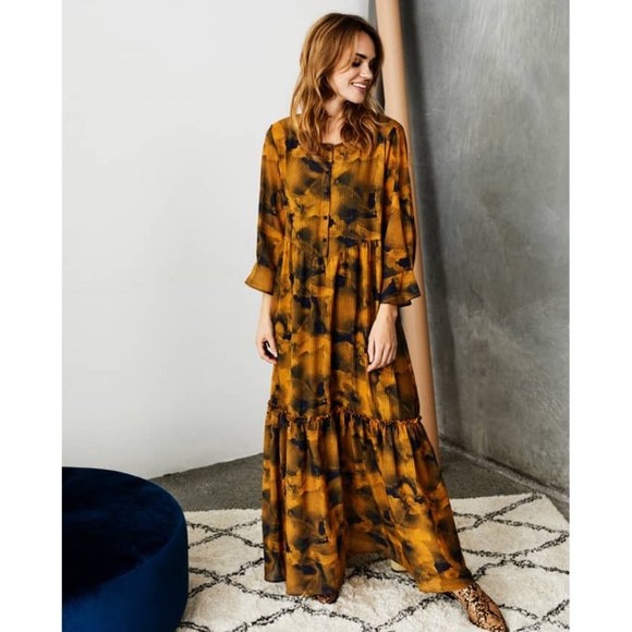Anthropologie Mustard and Black Maxi Dress - Picture 1 of 4